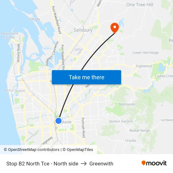 Stop B2 North Tce - North side to Greenwith map