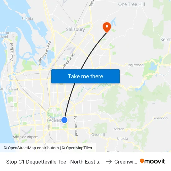 Stop C1 Dequetteville Tce - North East side to Greenwith map