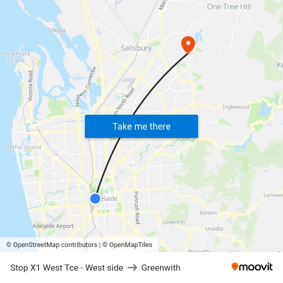 Stop X1 West Tce - West side to Greenwith map
