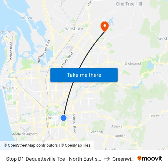 Stop D1 Dequetteville Tce - North East side to Greenwith map