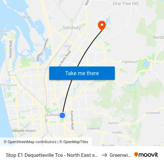 Stop E1 Dequetteville Tce - North East side to Greenwith map