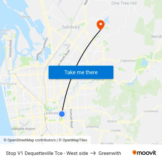 Stop V1 Dequetteville Tce - West side to Greenwith map