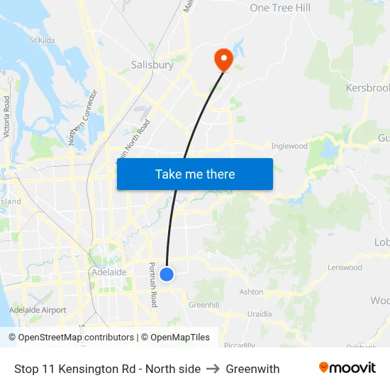 Stop 11 Kensington Rd - North side to Greenwith map