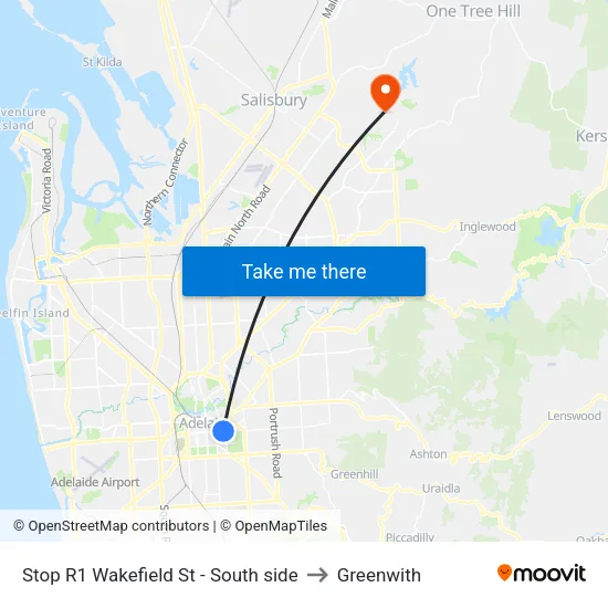Stop R1 Wakefield St - South side to Greenwith map