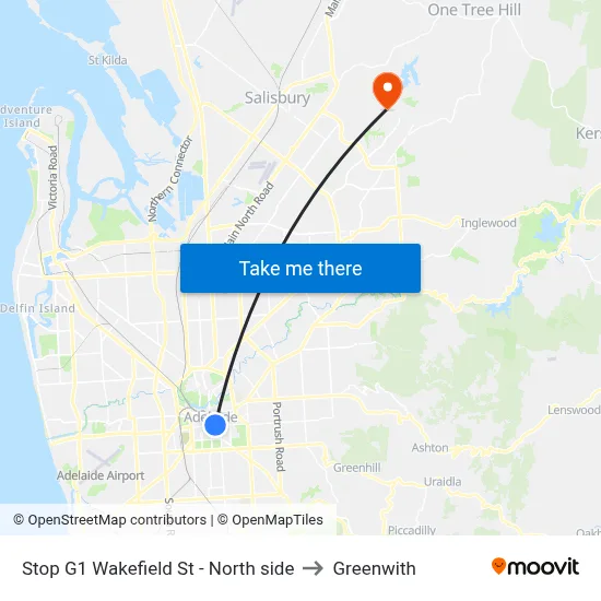 Stop G1 Wakefield St - North side to Greenwith map