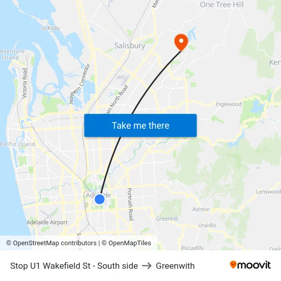 Stop U1 Wakefield St - South side to Greenwith map