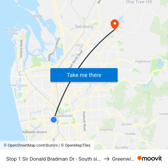 Stop 1 Sir Donald Bradman Dr - South side to Greenwith map