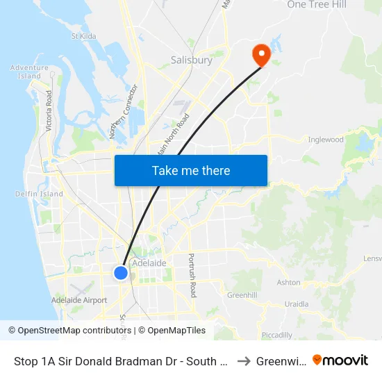 Stop 1A Sir Donald Bradman Dr - South side to Greenwith map