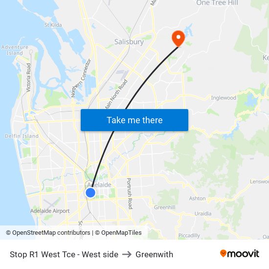 Stop R1 West Tce - West side to Greenwith map