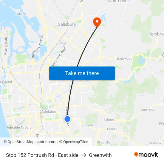 Stop 152 Portrush Rd - East side to Greenwith map