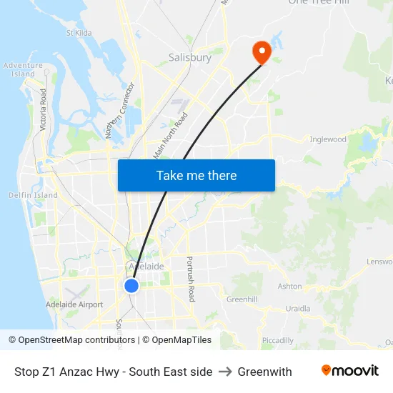 Stop Z1 Anzac Hwy - South East side to Greenwith map