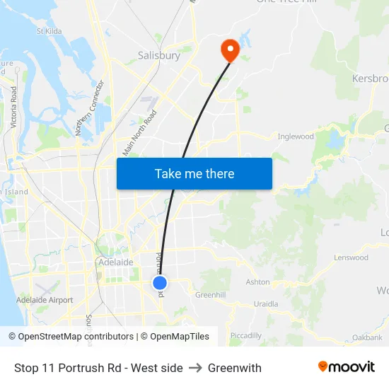 Stop 11 Portrush Rd - West side to Greenwith map