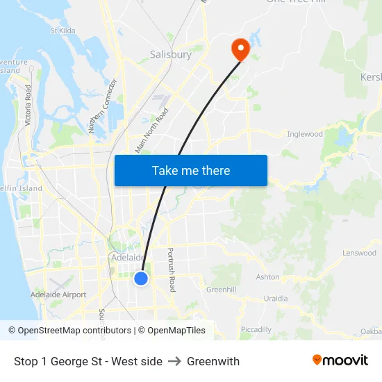 Stop 1 George St - West side to Greenwith map