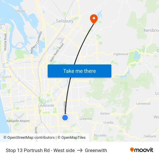 Stop 13 Portrush Rd - West side to Greenwith map