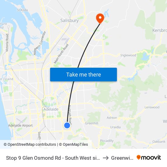 Stop 9 Glen Osmond Rd - South West side to Greenwith map