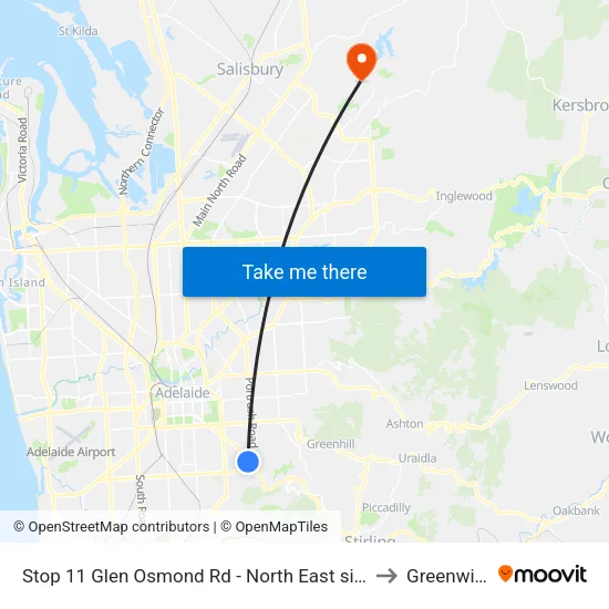 Stop 11 Glen Osmond Rd - North East side to Greenwith map