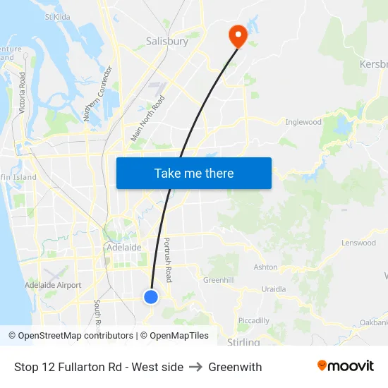 Stop 12 Fullarton Rd - West side to Greenwith map