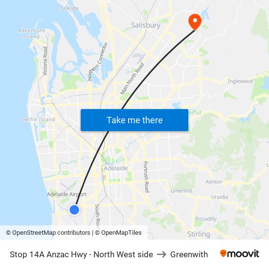 Stop 14A Anzac Hwy - North West side to Greenwith map