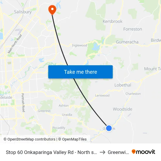 Stop 60 Onkaparinga Valley Rd - North side to Greenwith map