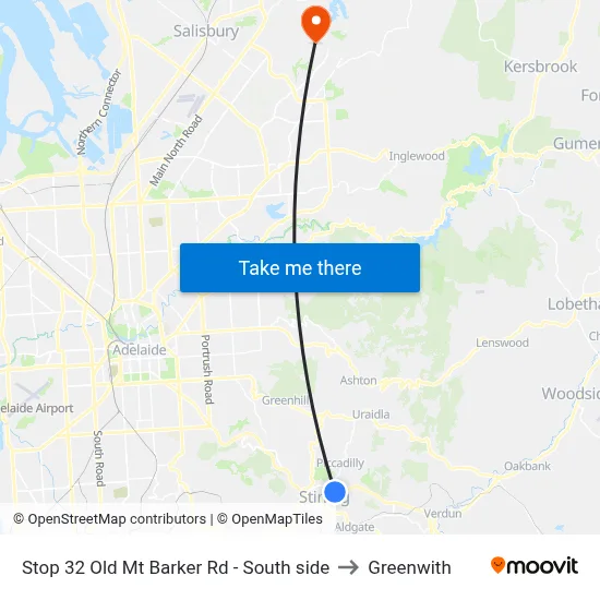 Stop 32 Old Mt Barker Rd - South side to Greenwith map