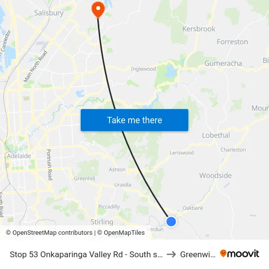Stop 53 Onkaparinga Valley Rd - South side to Greenwith map