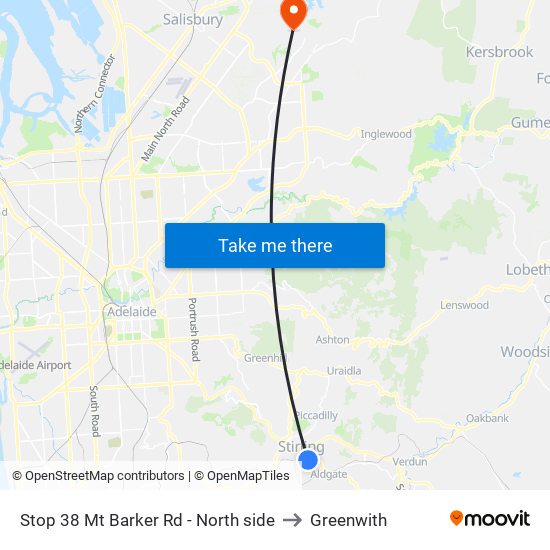 Stop 38 Mt Barker Rd - North side to Greenwith map