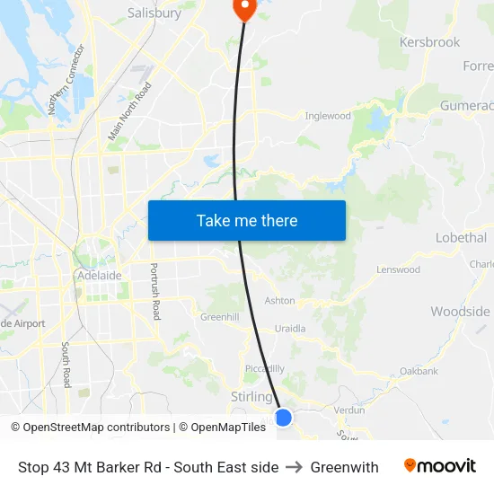 Stop 43 Mt Barker Rd - South East side to Greenwith map