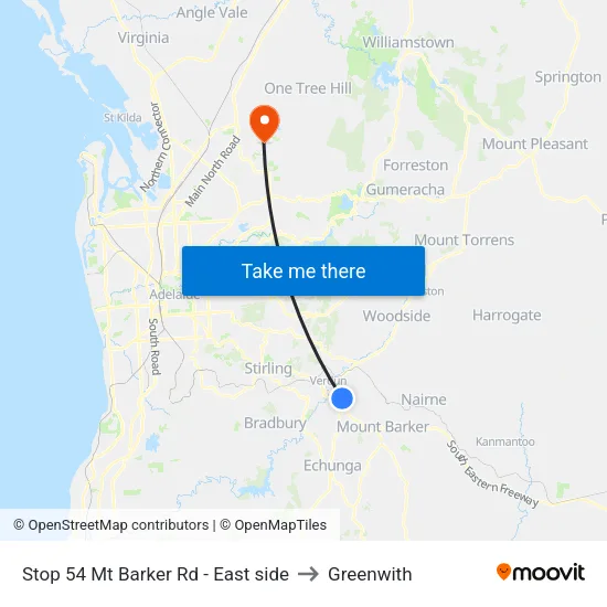 Stop 54 Mt Barker Rd - East side to Greenwith map