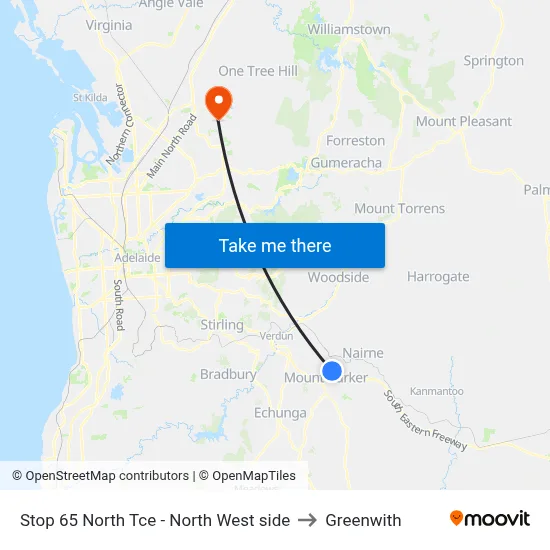 Stop 65 North Tce - North West side to Greenwith map