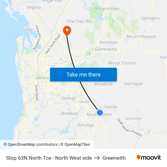 Stop 63N North Tce - North West side to Greenwith map