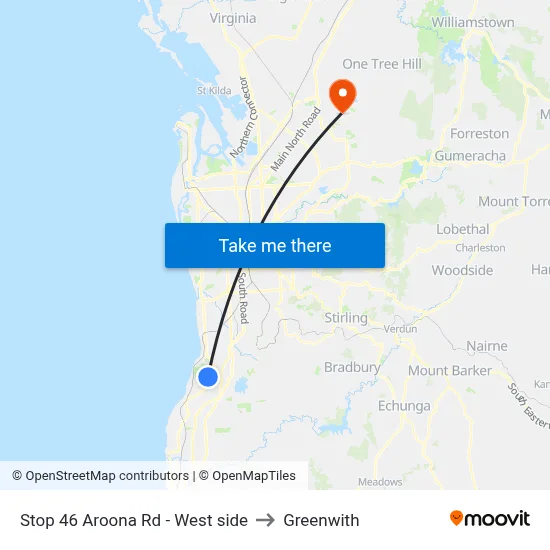 Stop 46 Aroona Rd - West side to Greenwith map