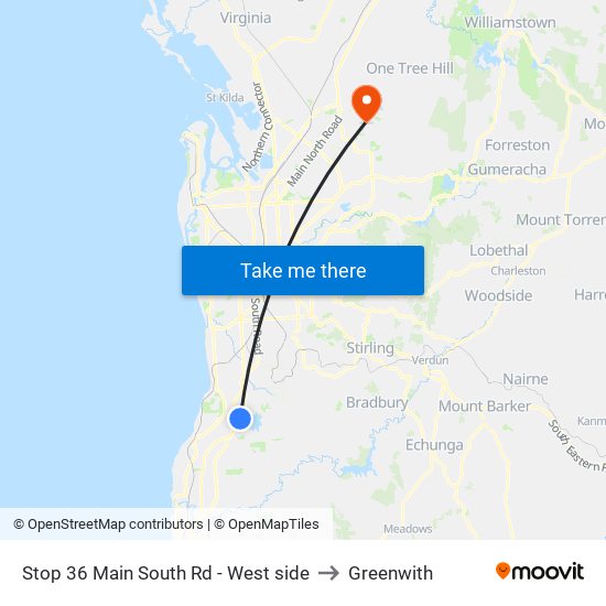 Stop 36 Main South Rd - West side to Greenwith map