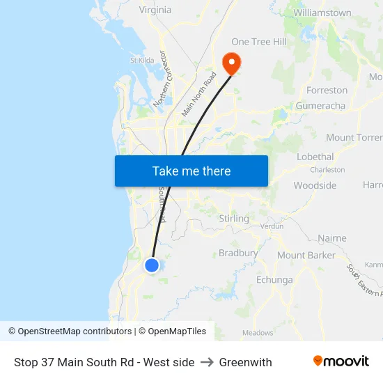 Stop 37 Main South Rd - West side to Greenwith map