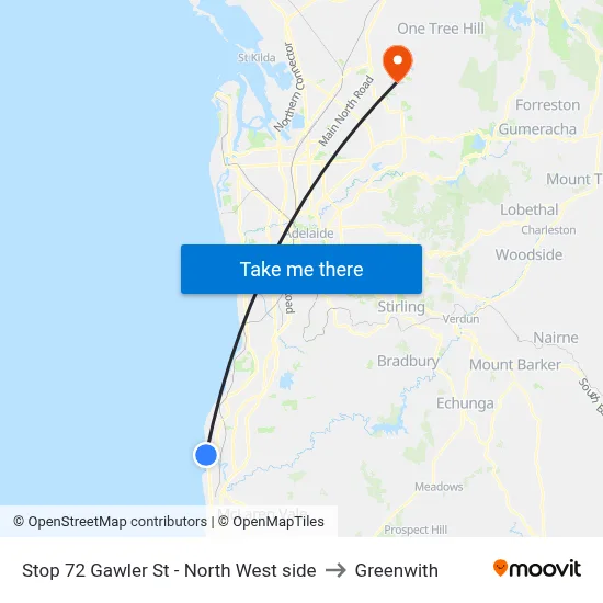 Stop 72 Gawler St - North West side to Greenwith map