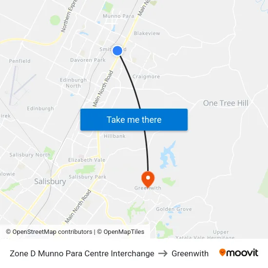 Zone D Munno Para Centre Interchange to Greenwith map