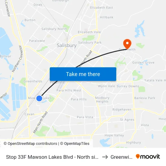 Stop 33F Mawson Lakes Blvd - North side to Greenwith map