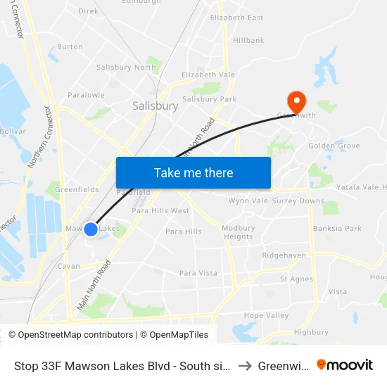 Stop 33F Mawson Lakes Blvd - South side to Greenwith map