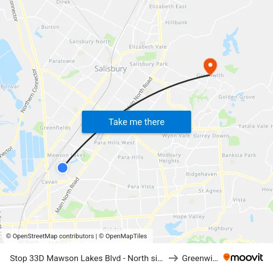 Stop 33D Mawson Lakes Blvd - North side to Greenwith map