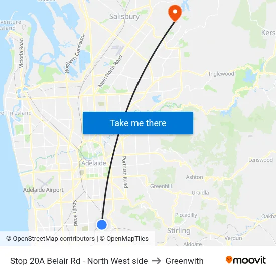 Stop 20A Belair Rd - North West side to Greenwith map