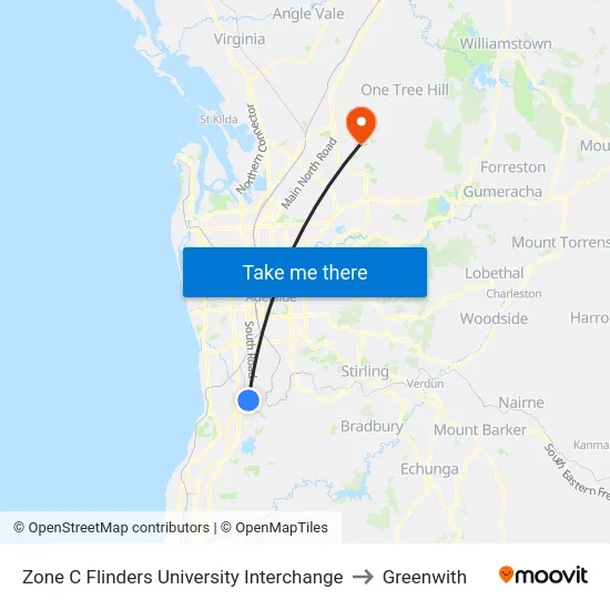 Zone C Flinders University Interchange to Greenwith map