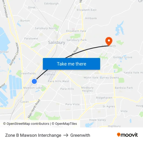 Zone B Mawson Interchange to Greenwith map
