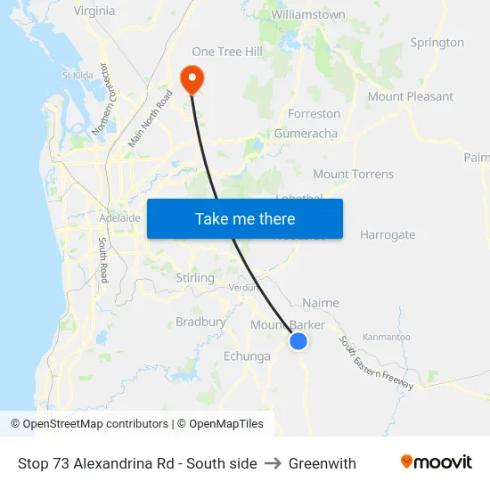 Stop 73 Alexandrina Rd - South side to Greenwith map