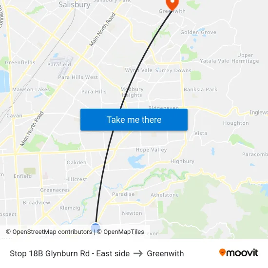 Stop 18B Glynburn Rd - East side to Greenwith map