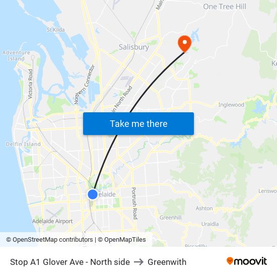 Stop A1 Glover Ave - North side to Greenwith map