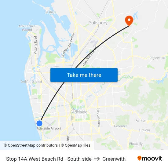 Stop 14A West Beach Rd - South side to Greenwith map