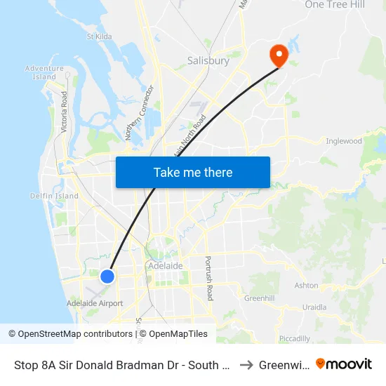 Stop 8A Sir Donald Bradman Dr - South side to Greenwith map