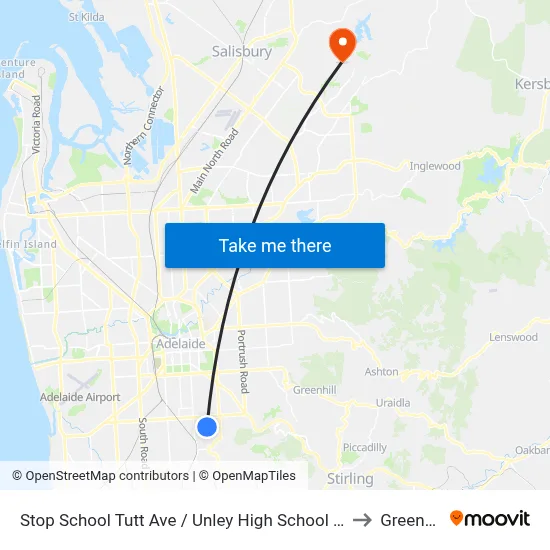 Stop School Tutt Ave / Unley High School - South side to Greenwith map