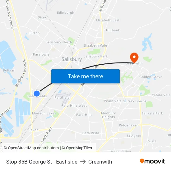 Stop 35B George St - East side to Greenwith map