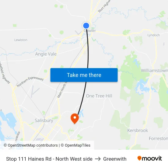 Stop 111 Haines Rd - North West side to Greenwith map