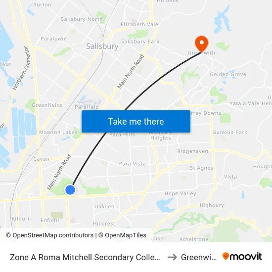Zone A Roma Mitchell Secondary College to Greenwith map